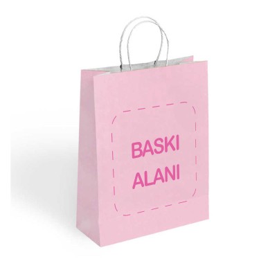 Baskılı Pembe Kraft Çanta