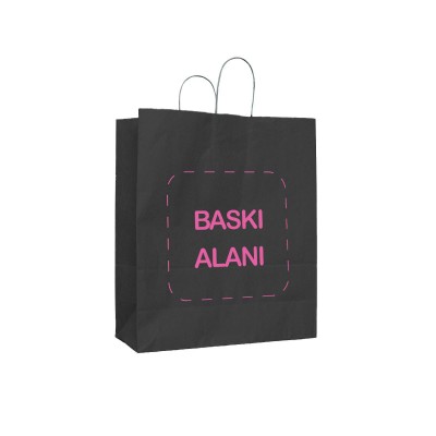 Baskılı Siyah Kraft Çanta